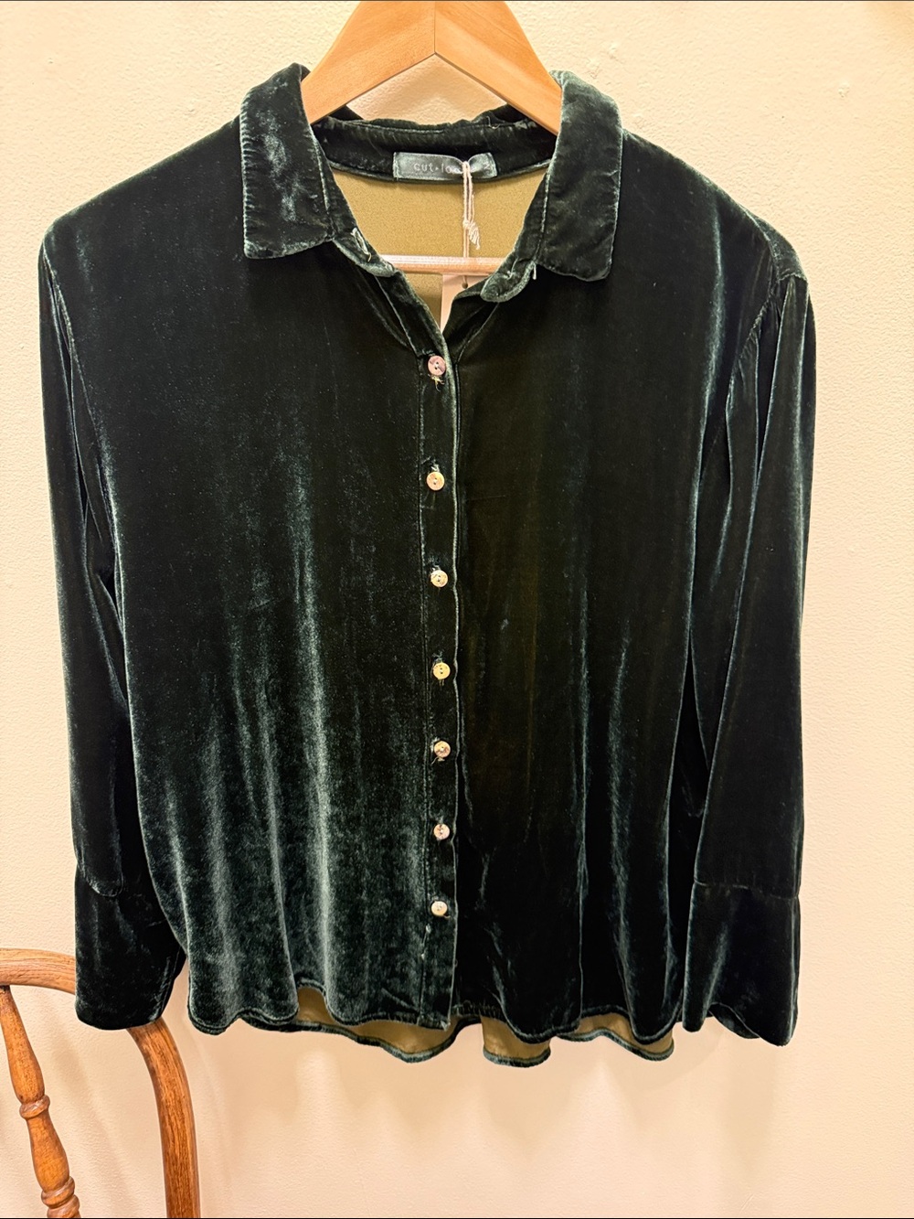 cut loose Dark Green Velvet Button-Down Shirt